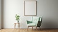 Streamlined Design: Blue Chair And Empty Frame In A Light Green And Cyan Room