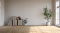 High-quality Realistic Photography Of An Empty Living Room With Wooden Floor And Potted Plant Royalty Free Stock Photo