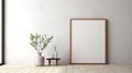 Minimalist Still Life: Empty Room With Blank Frame And Organic Elements