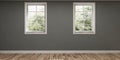 Empty room with grey walls and two windows. Royalty Free Stock Photo