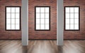 Empty room indetior design in loft style with wooden floor brick wall columns Royalty Free Stock Photo