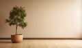 Empty room interior background with beige wall and pot with a plant, generated ai Royalty Free Stock Photo