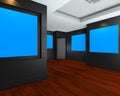 Empty room interior with blue chromakey backdrop canvas Royalty Free Stock Photo