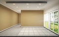 Empty room interior design has brown wall on tile design 3D rendering Royalty Free Stock Photo