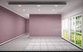 Empty room interior design has pink wall on tile design 3D rendering Royalty Free Stock Photo