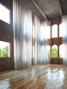 Empty room interior with rustic accents and curtains. Royalty Free Stock Photo