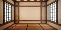 Empty Room japanese with tatami mat design . 3D rendering Royalty Free Stock Photo