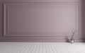 Empty room with Modern classic pink wall panels and white wooden floor Royalty Free Stock Photo