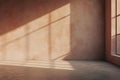 Empty room with monochrome brown textured wall with shadows. Wall scene mockup for showcase with copy space Royalty Free Stock Photo