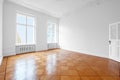 Empty room, new flat old building wooden floor and stucco Royalty Free Stock Photo