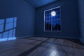 Empty Room at Night with Low Perspective and Moonlight Generative AI Royalty Free Stock Photo