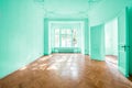 Empty room in old apartment building with wooden parquet floor - Royalty Free Stock Photo