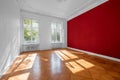 Empty room in old apartment building with wooden parquet floor - Royalty Free Stock Photo