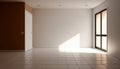 Empty room with open door and window. 3D rendering. Mock up Royalty Free Stock Photo