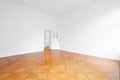 Empty room with open door and wooden floor - new flat old building Royalty Free Stock Photo