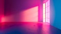An empty room with a pink and blue wall and a window Royalty Free Stock Photo