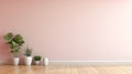 Empty room with potted plants in a pink minimalist background