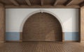 Empty room in rustic style with arch wall and wooden roof