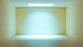 Empty room with soft yellow walls and bright rectangular ceiling light creating calm atmosphere Royalty Free Stock Photo