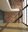Empty room with staircase in waiting for tenants illustration Royalty Free Stock Photo