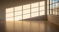 Empty Room with Sunlight Streaming Through a Grid Window Casting Geometric Shadows interior Royalty Free Stock Photo