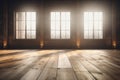 Empty room with three windows and wooden floor Royalty Free Stock Photo