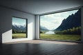 empty room, with view of scenic natural landscape, providing a peaceful escape