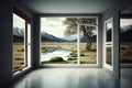 empty room, with view of scenic natural landscape, providing a peaceful escape