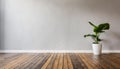 Empty room with White blank concrete wall mockup with a wooden floor backdrop Royalty Free Stock Photo
