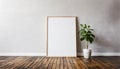 Empty room with White blank concrete wall mockup with a wooden floor backdrop Royalty Free Stock Photo
