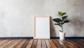 Empty room with White blank concrete wall mockup with a wooden floor backdrop Royalty Free Stock Photo