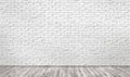 Empty room with white brick wall and wooden floor. Royalty Free Stock Photo