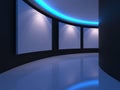 Empty room with white canvas on a curve wall blue light in the g Royalty Free Stock Photo