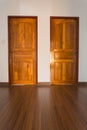 Empty room, white mortar wall background and wood laminate floor Royalty Free Stock Photo