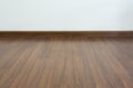 Empty room, white mortar wall background and wood laminate floor Royalty Free Stock Photo