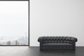 Empty room with white wall, big window with city view and black Royalty Free Stock Photo