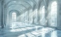 empty room with white windows 3d render, bright, hazy. Generative AI Royalty Free Stock Photo