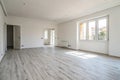 Empty room with whitewashed floating laminate flooring and white wall Royalty Free Stock Photo