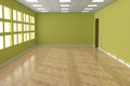 Empty Room with Window, Door and Olive Walls. 3d Rendering