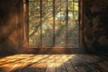 A empty room and window in a room with sunlight shining through it Royalty Free Stock Photo