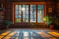 A empty room and window in a room with sunlight shining through it Royalty Free Stock Photo