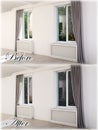 Room with windows before and after tinting Royalty Free Stock Photo