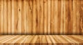 Empty room with wood wall and wooden floor. Wood texture background for product placement or editing your product Royalty Free Stock Photo