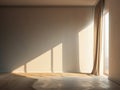 Empty room with wooden floor, curtain, and large window. Generative AI Royalty Free Stock Photo