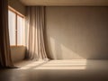 Empty room with wooden floor, curtain, and large window. Generative AI Royalty Free Stock Photo