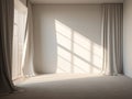 Empty room with wooden floor, curtain, and large window. Generative AI Royalty Free Stock Photo