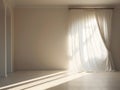 Empty room with wooden floor, curtain, and large window. Generative AI Royalty Free Stock Photo