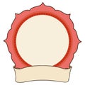 Empty round button decorated with petals and scroll, Vector illustration