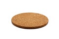 Empty round cork coaster, isolated on white background. Royalty Free Stock Photo