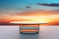 Empty Round Glass Table with Sunset Sky Background